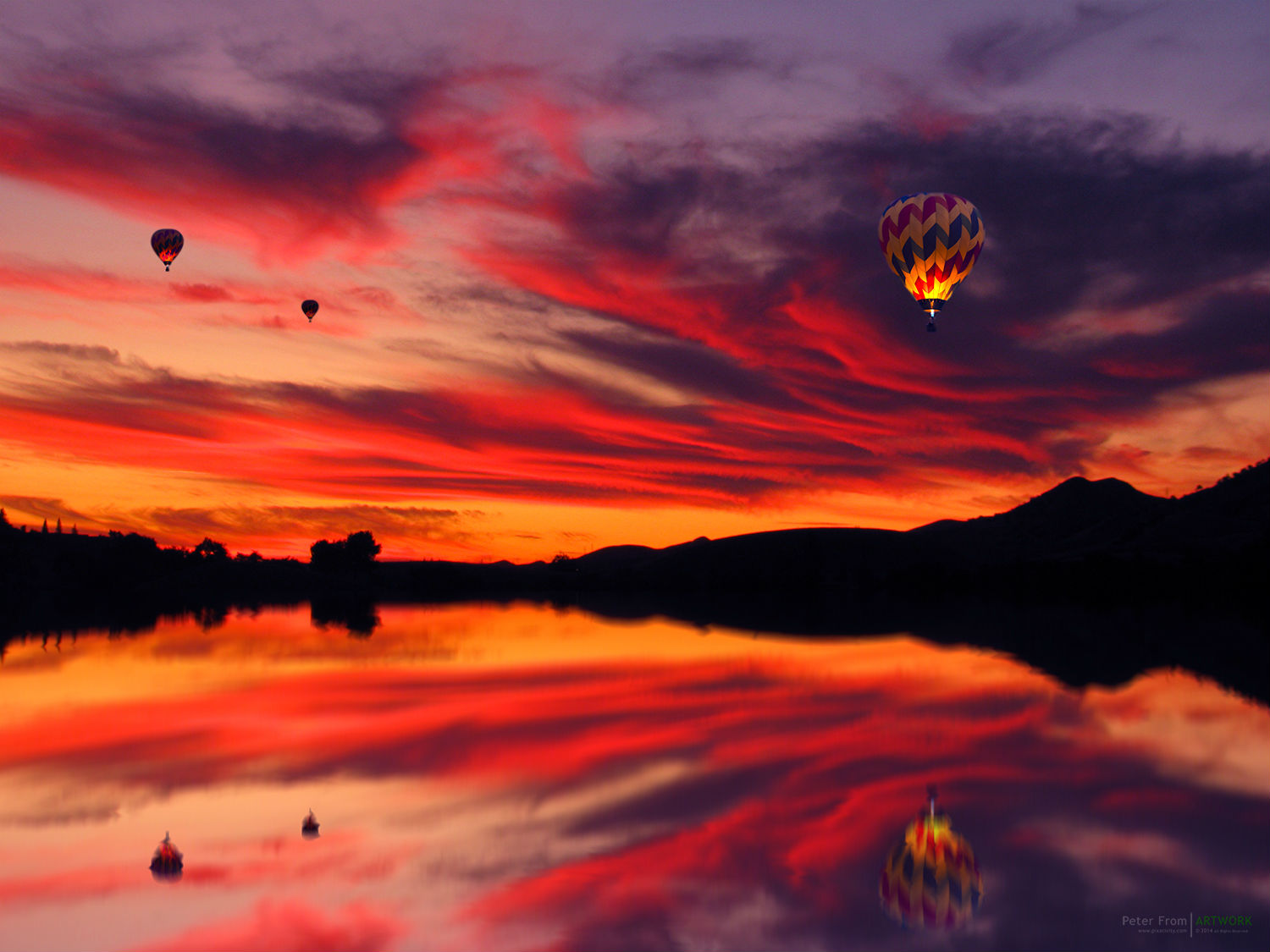 peter from photography colour sunset sky sea hot air balloon