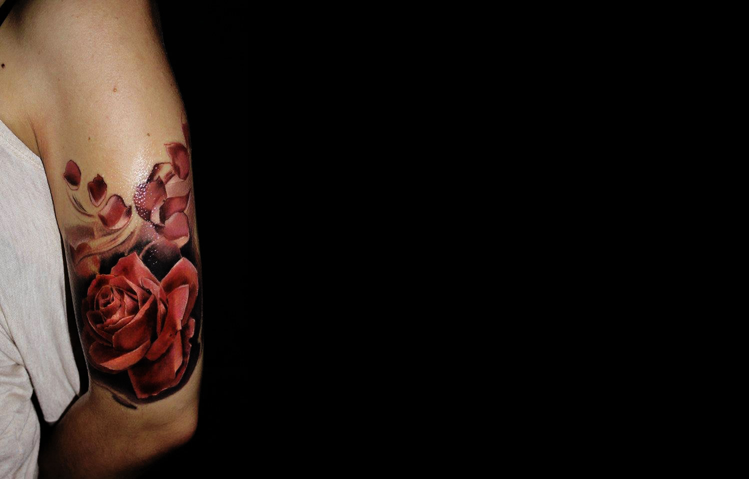 rose on arm, tattoo by Piranha Tattoo Studios