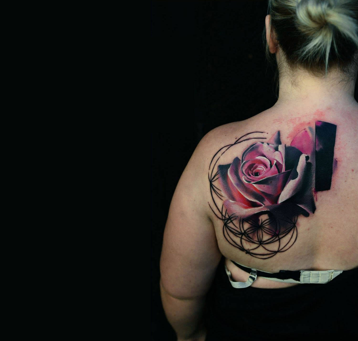 3d pink rose tattoo by Timur Lysenko