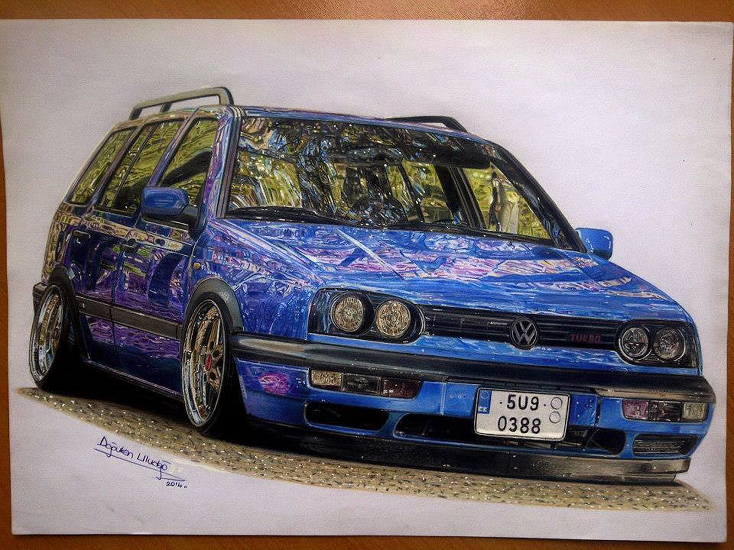 blue wv car, drawing by ulas and dogukan