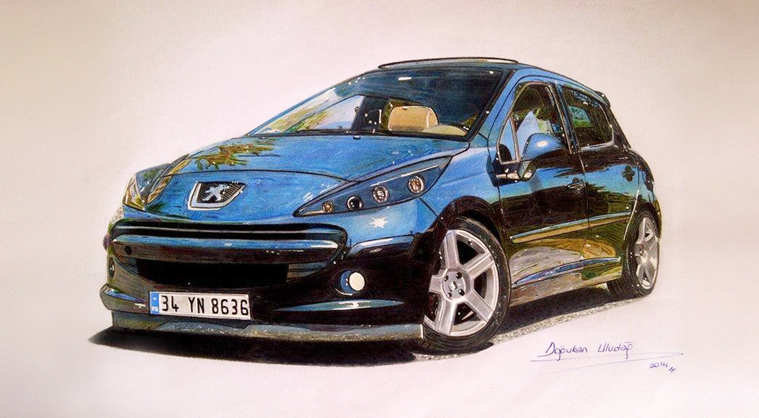 shiny peugeot, drawing by ula dogukan, car.