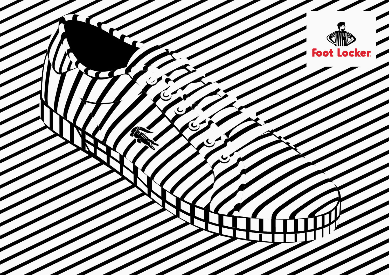 alex trochut black white illusion illustration foot locker lacoste