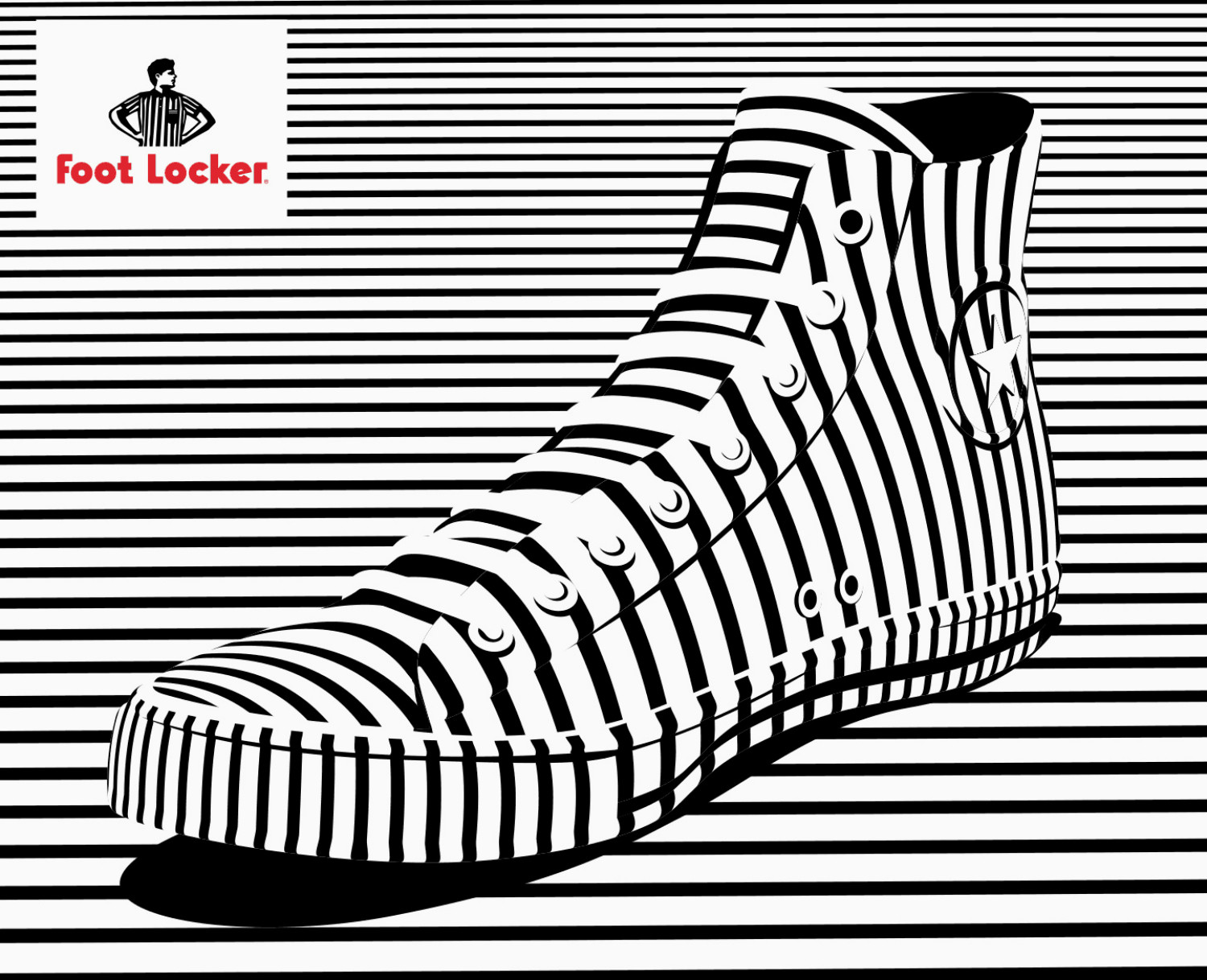 alex trochut black white illusion illustration foot locker sneaker