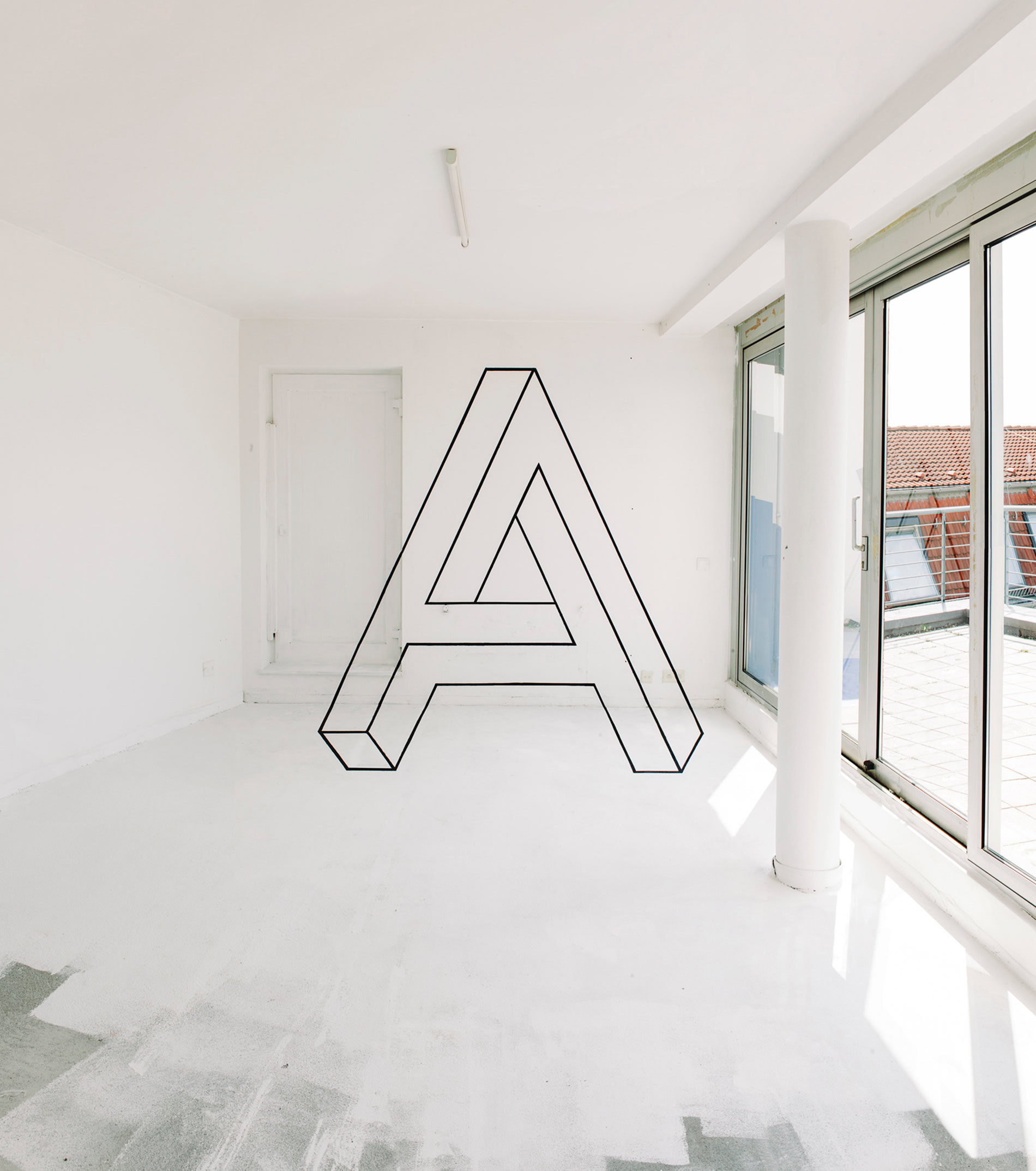 the letter A, impossible object, Anamorphic art by fanette g.