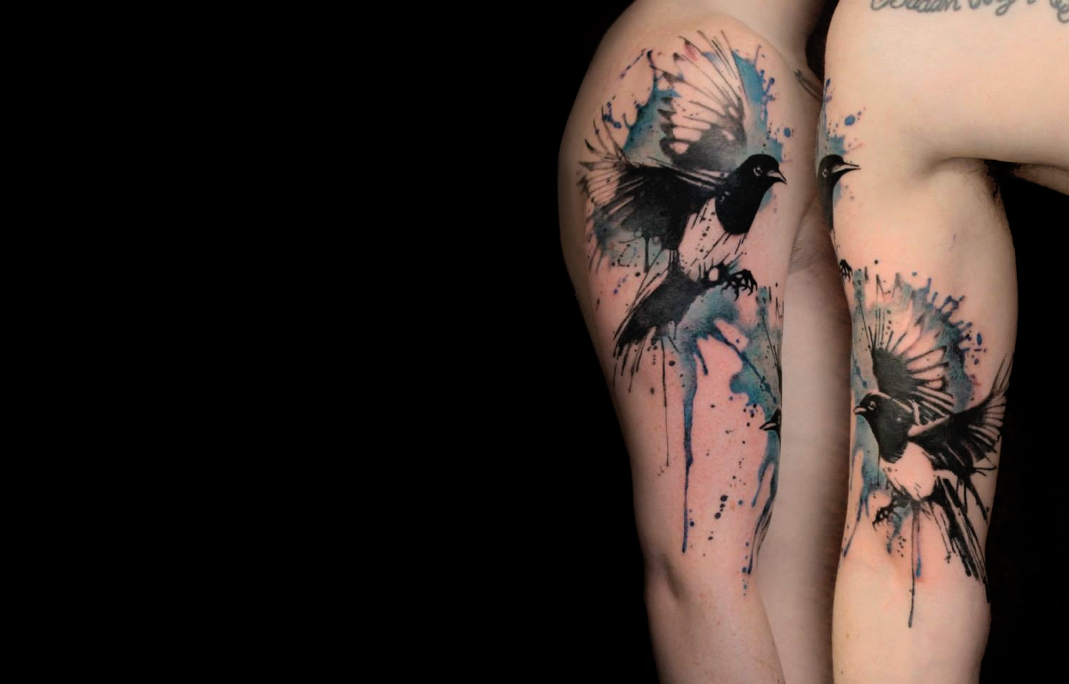 bird watercolor tattoo by gene coffeey tattoo culture