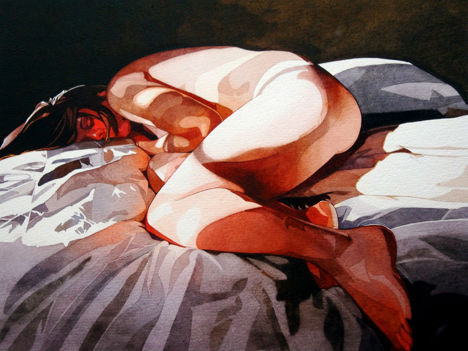 keinyo white watercolour erotica light shadow model  bed