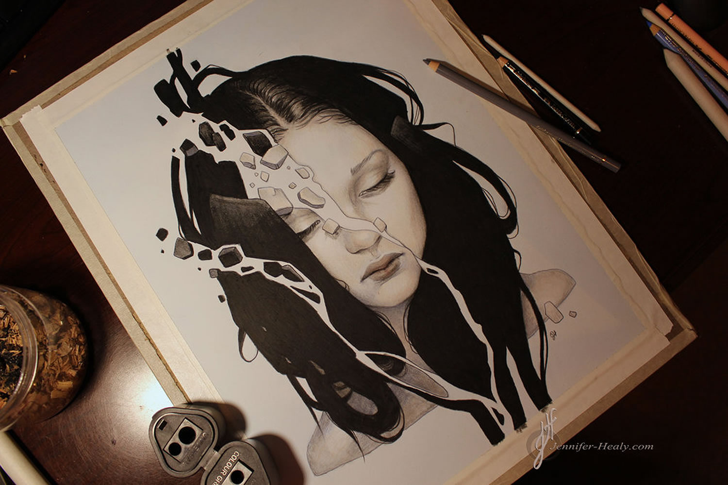 depression (portrait of girl broken in pieces) by jennifer healy