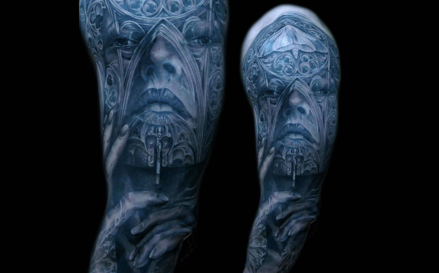 impressive tattoo of woman's face by tony mancia, realistic