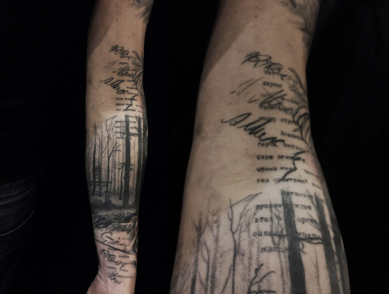 trees and sketch drawing, scribbles, tattoo