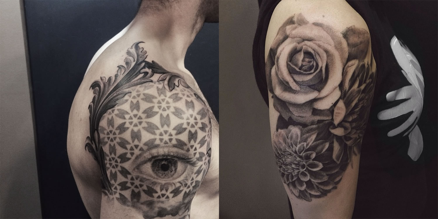 flower and eye tattoos