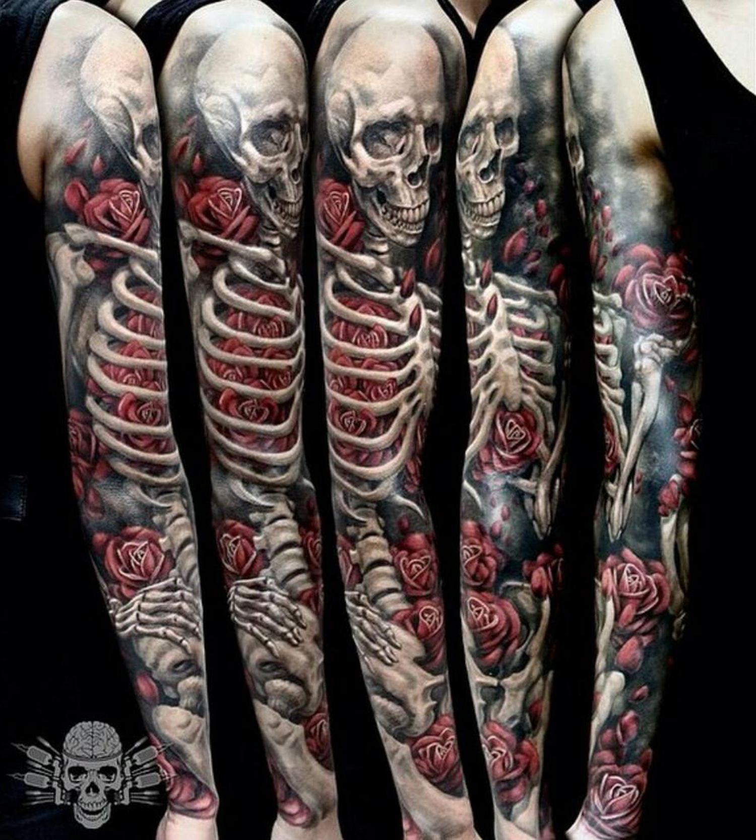 roses and skeleton tattoo