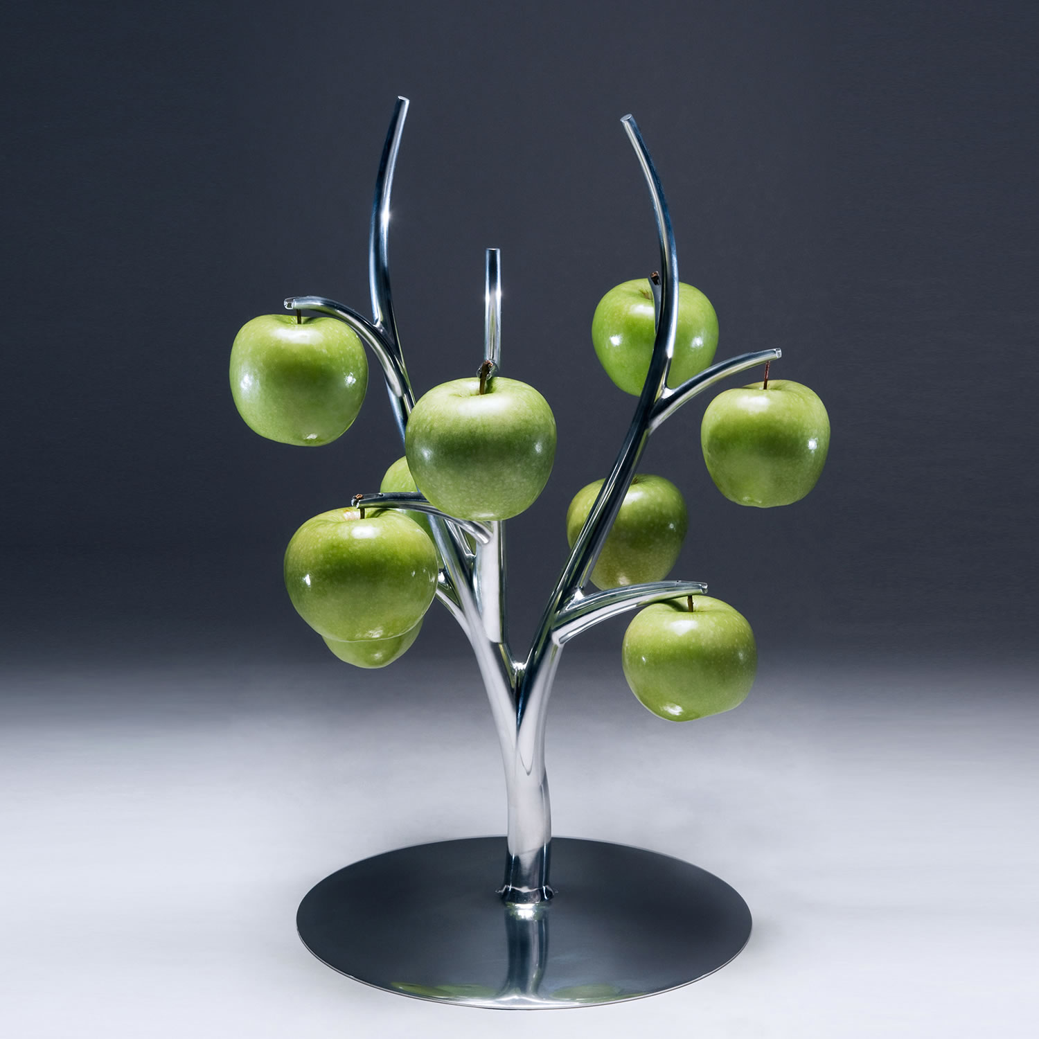 A modern twist on the traditional fruit bowl, this unique item titled "Eva" was envisioned by Simon Colabufalo.