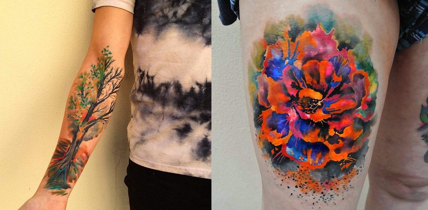 watercolor tattoos: tree and flower by ondrash