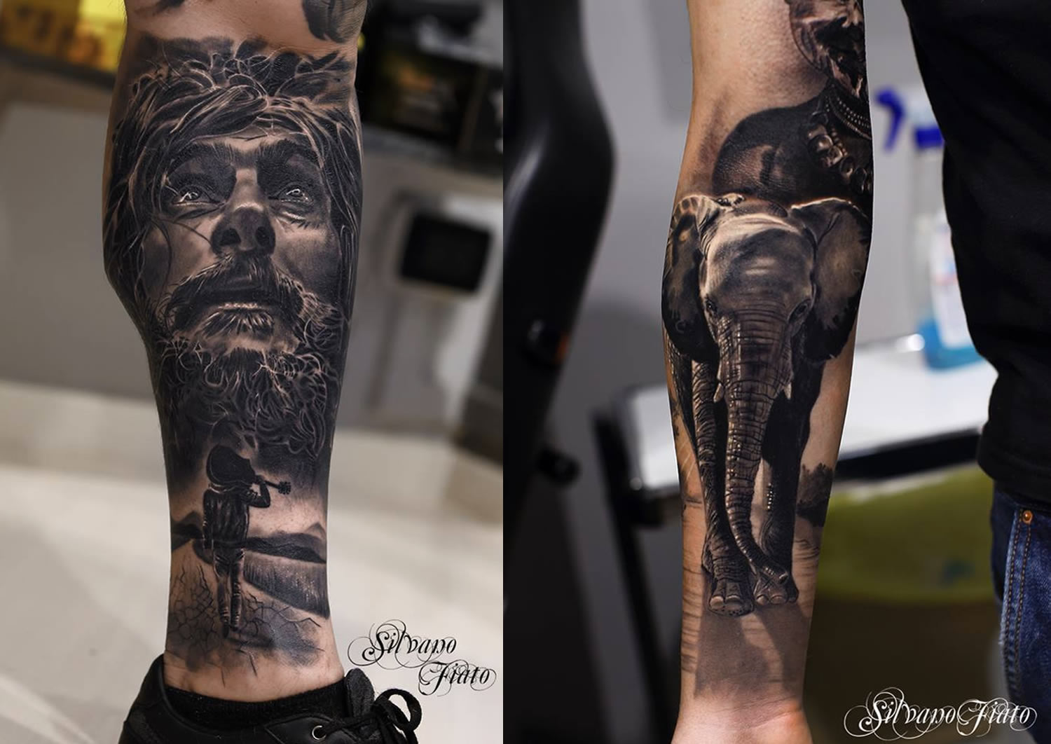 jesus christ and elephant tattoos, realism, hyerreal by silvano fiato