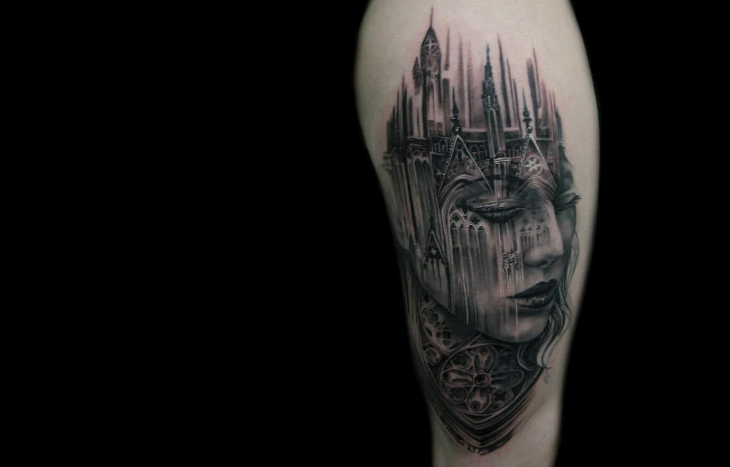 cathedral girl portrait tattoo by tony mancia