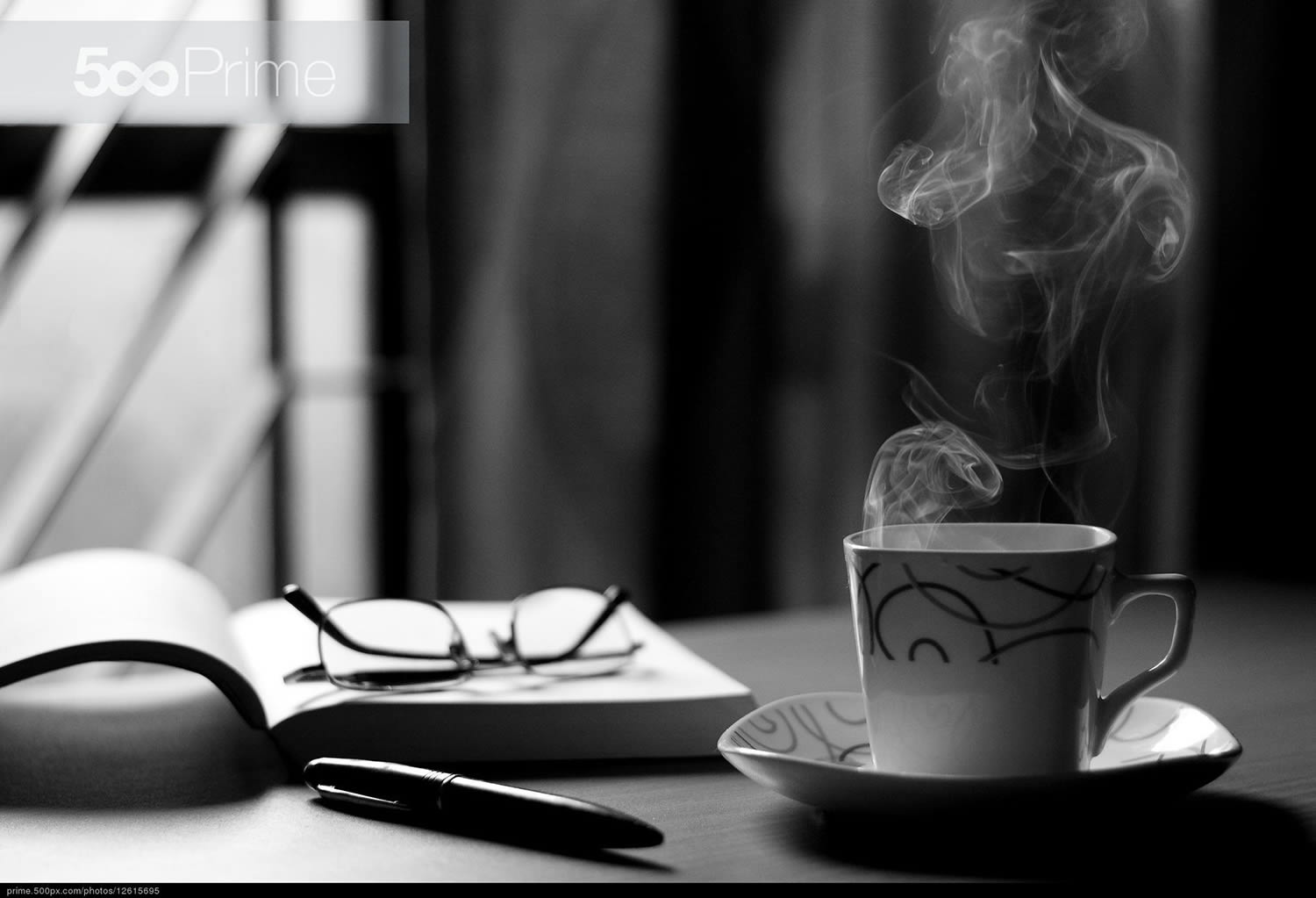 coffee and glasses on desk