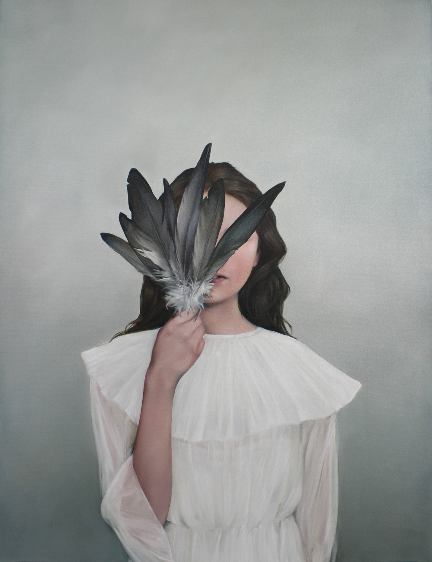 amy judd painting nude body female feather grey
