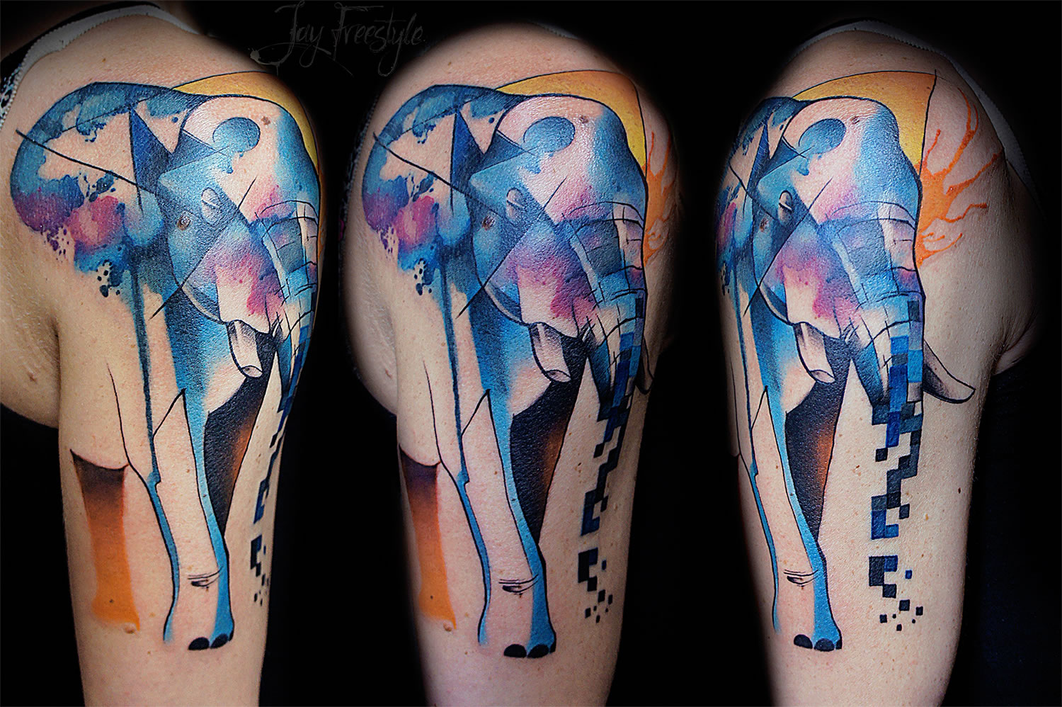 watercolor abstract elephant tattoo by jay freestyle