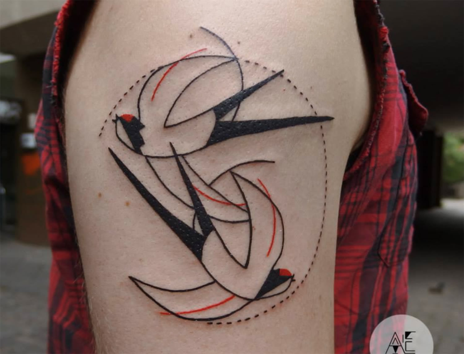 two swallows, line art tattoo by Axel Ejsmont