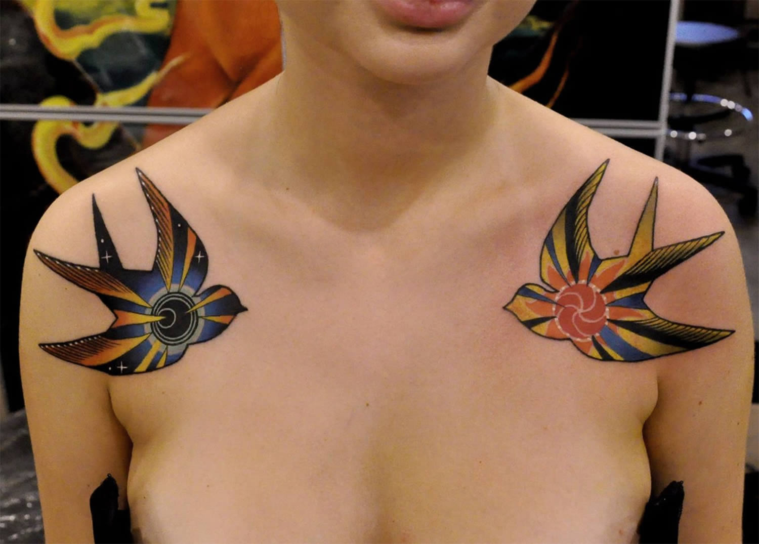 psychedelic swallow tattoos by Marcin Aleksander Surowiec