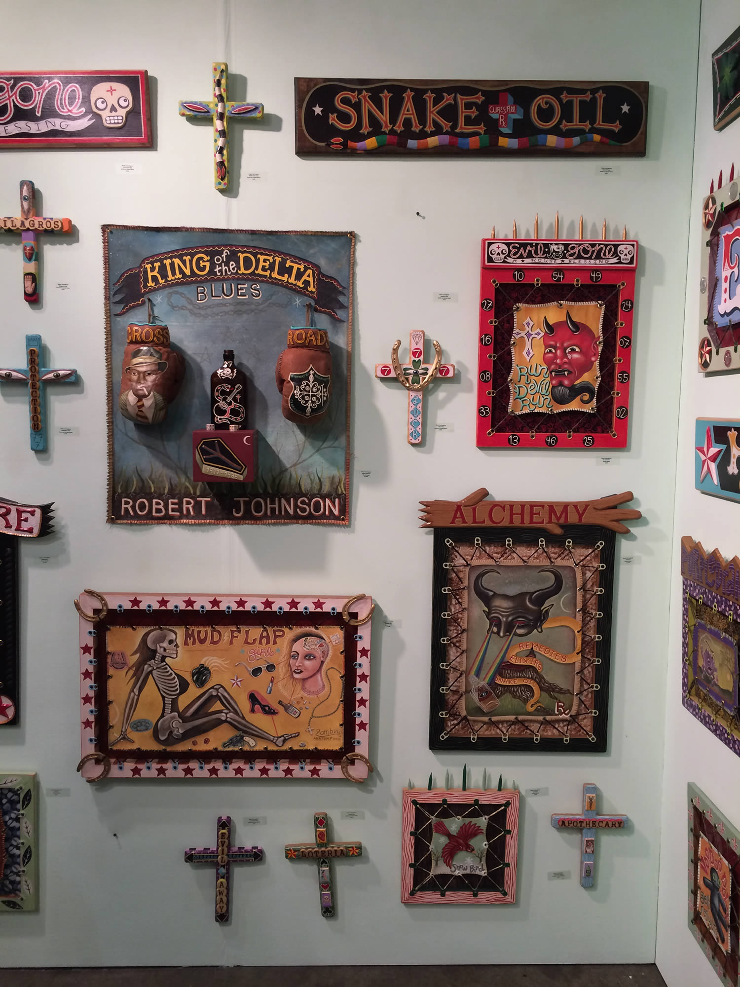 mexican art, religious crosses on wall