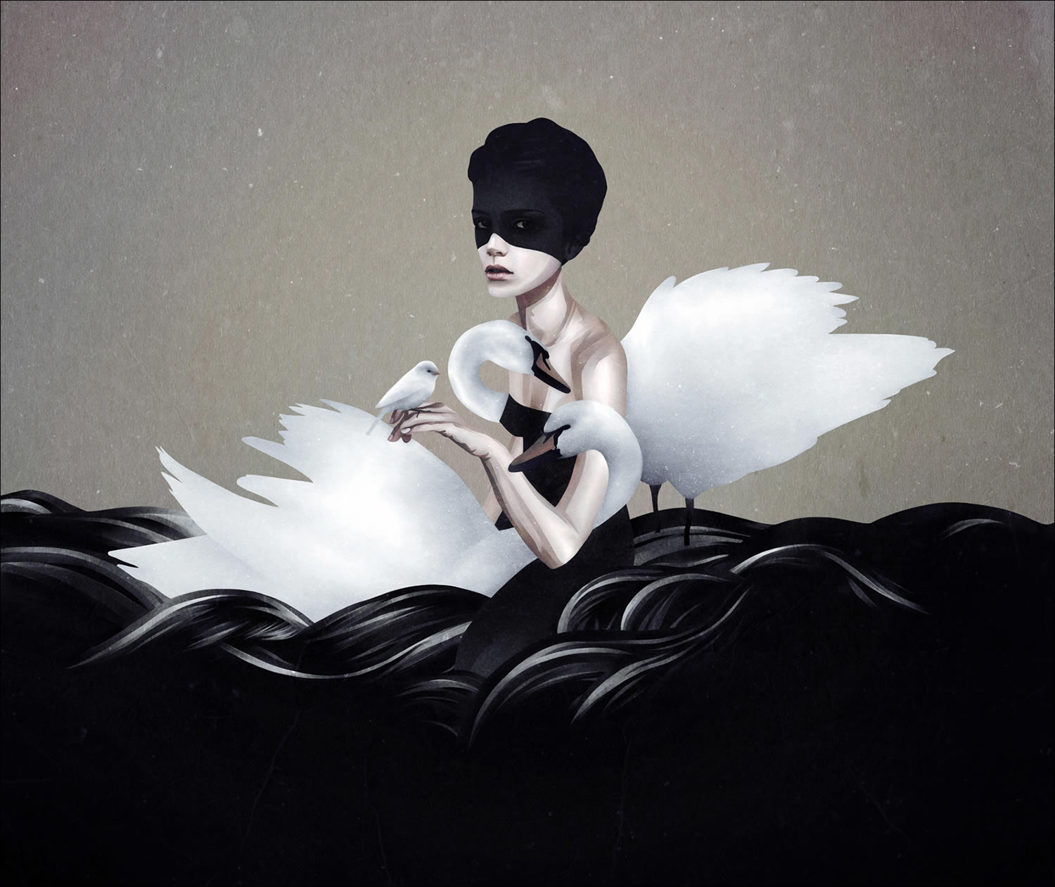 swans with girl, illustration by ruben ireland