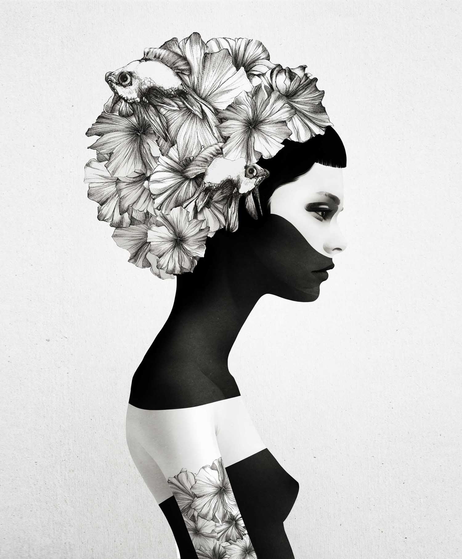 woman with black mask, illustration by ruben ireland