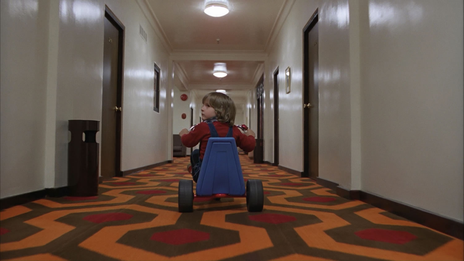 The haunted hallways of the Overlook Hotel in "The Shining" (1980)