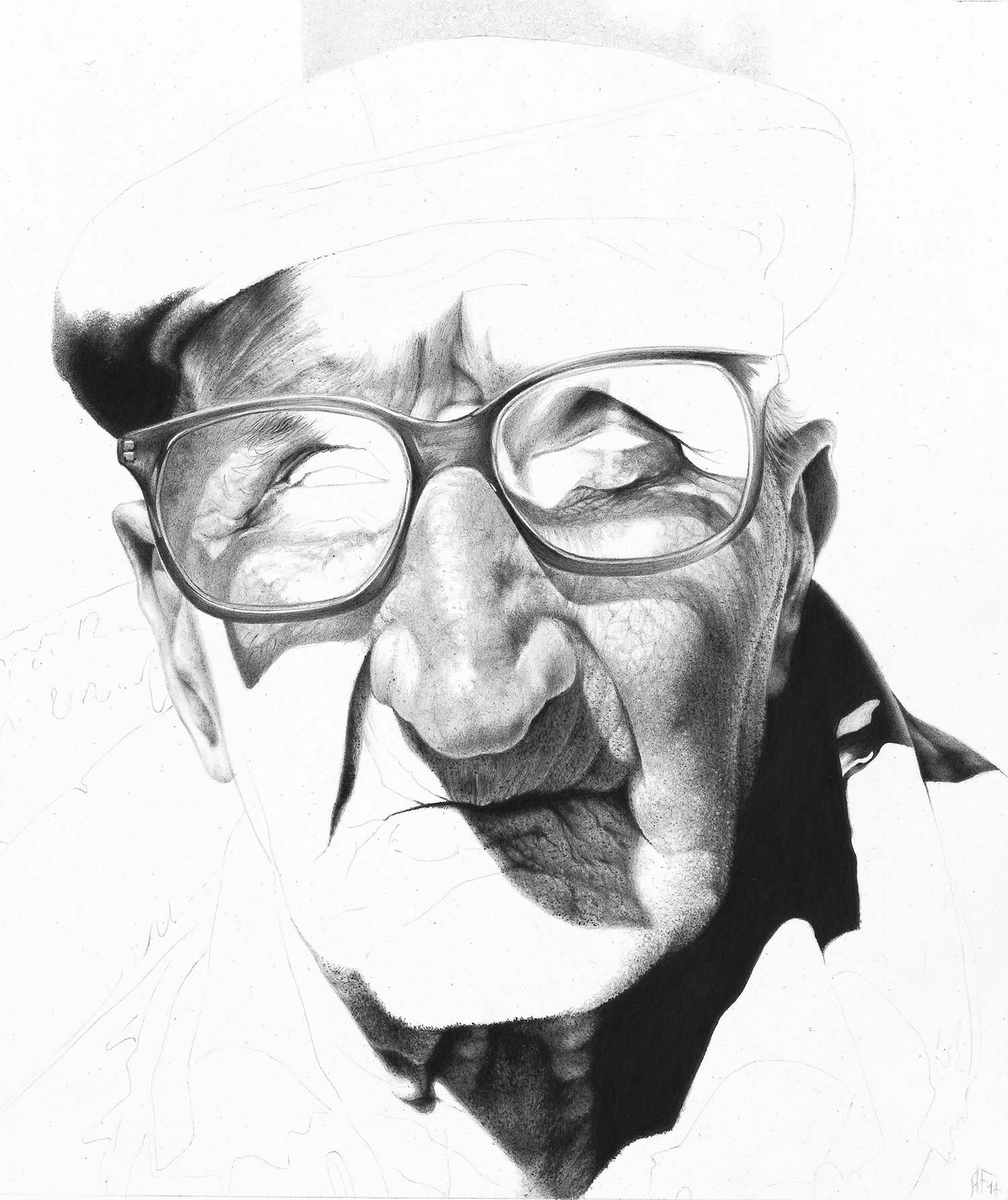 man with glasses, pencil art by antonio finelli