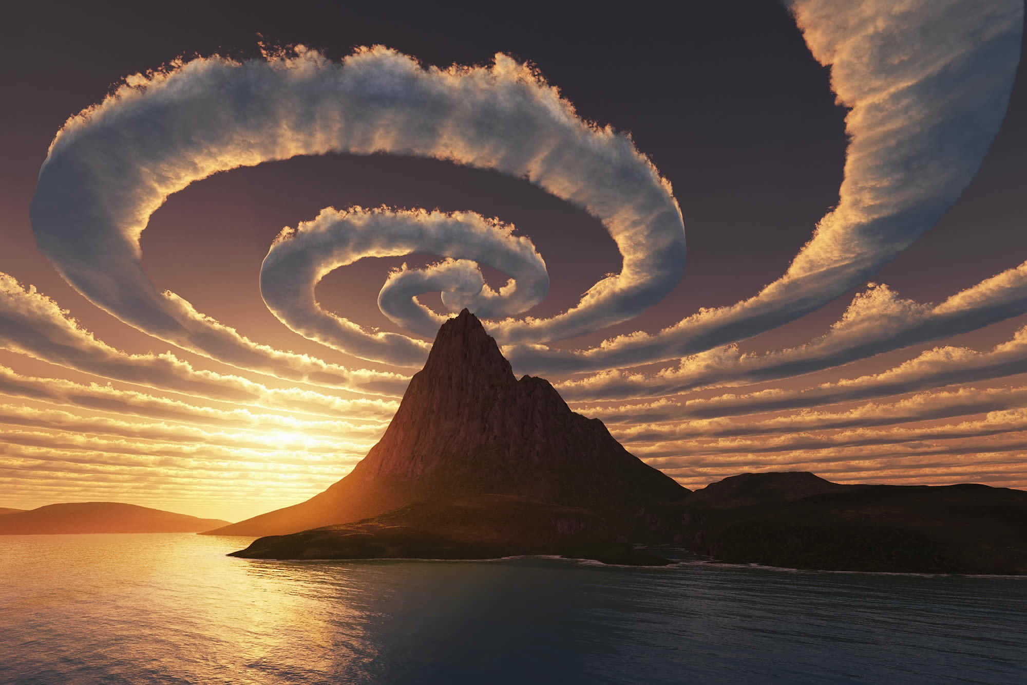 volcano, spiral cloud, photo from bigstock