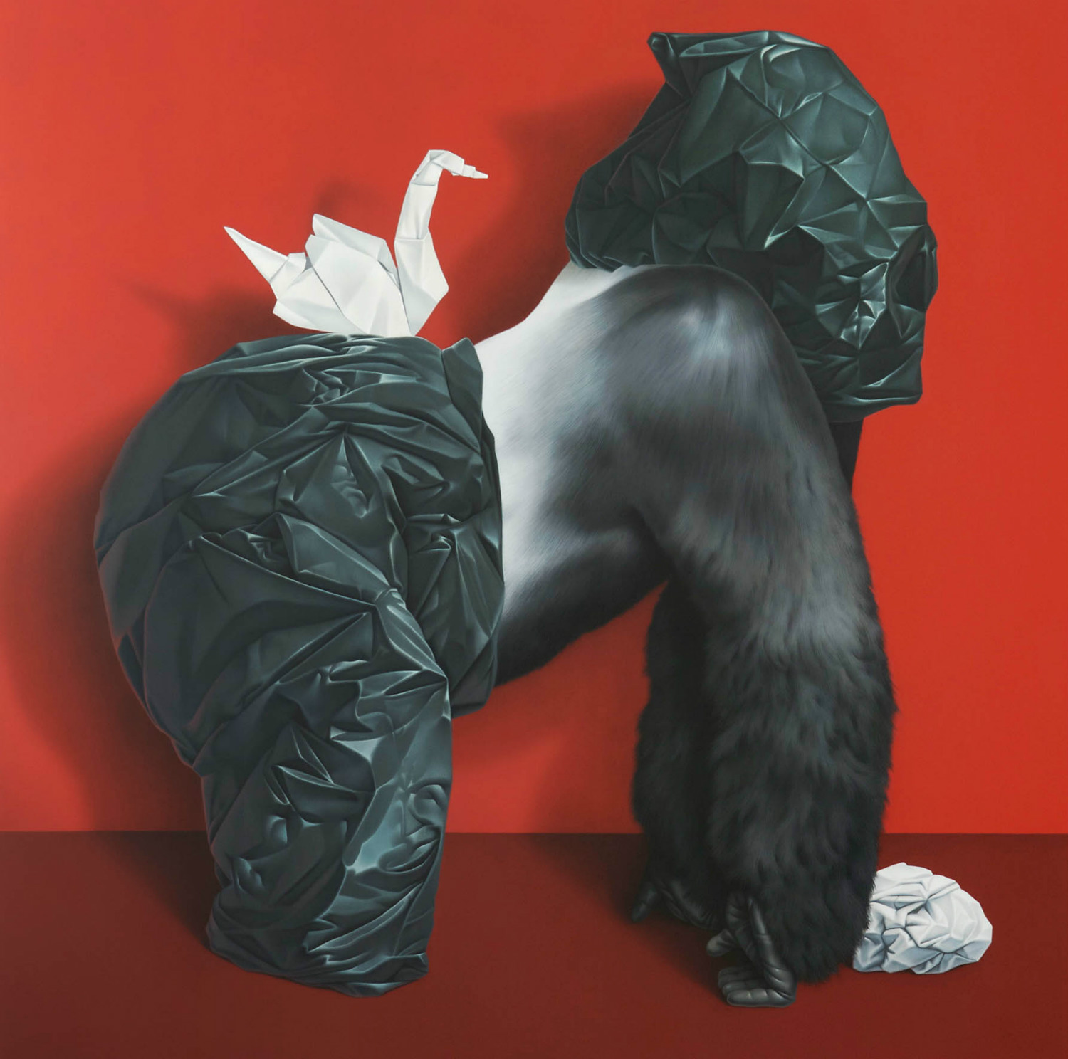 eckart hahn painting hyperrealist colour animal red gorilla