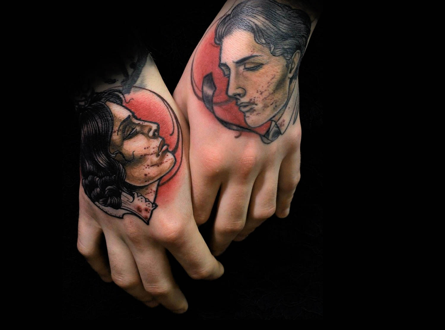 romantic couple (man and woman) hand tattoo by Daniel Gensch