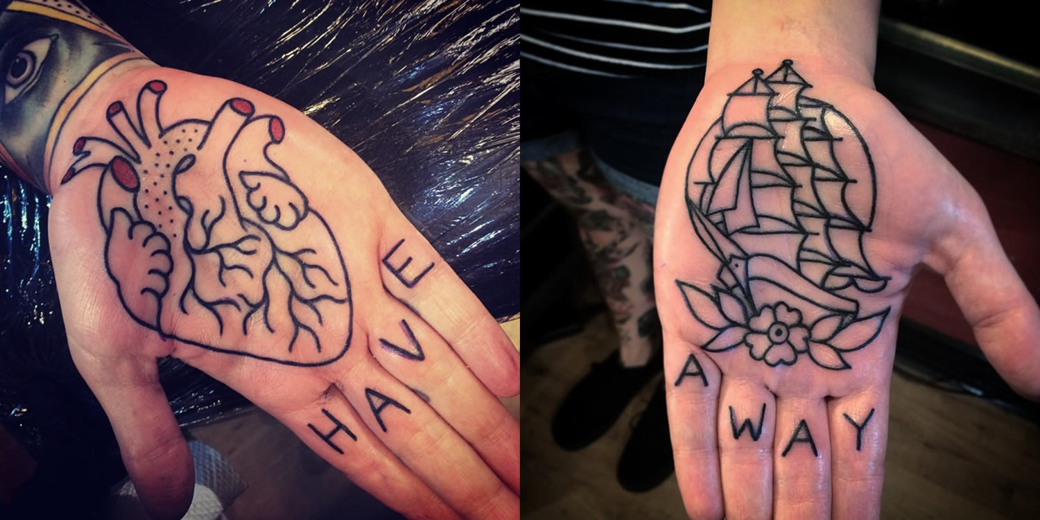 heart and sail ship tattoos on hands by phil hatchet-yau