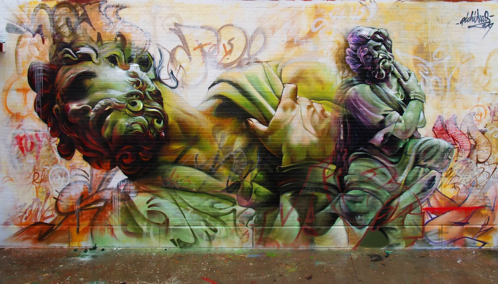 big mural with sculptural figures, by  pichi&avo
