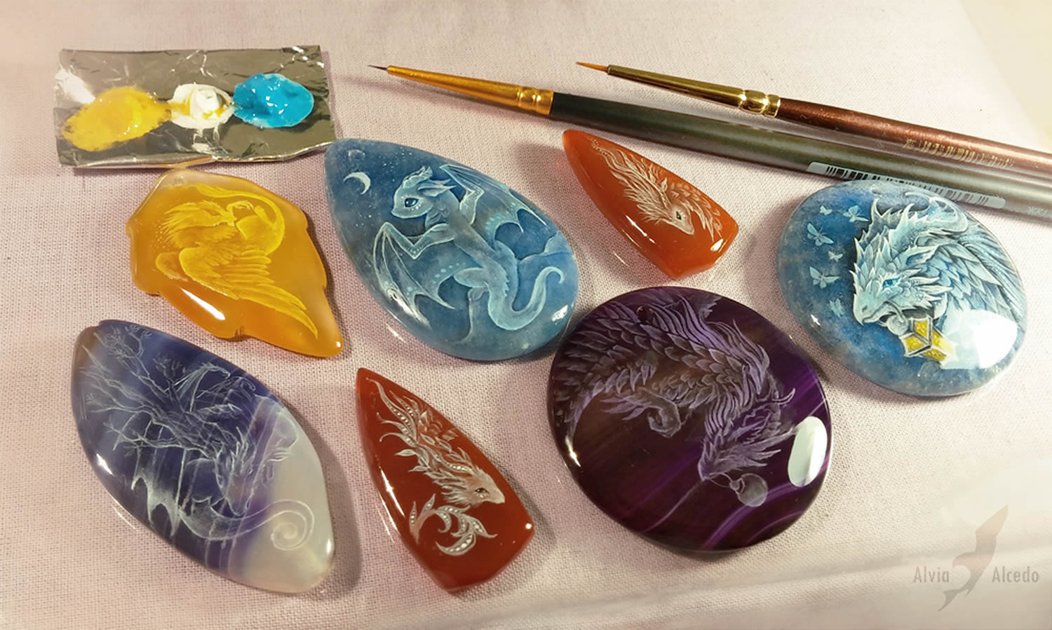 various stones painted
