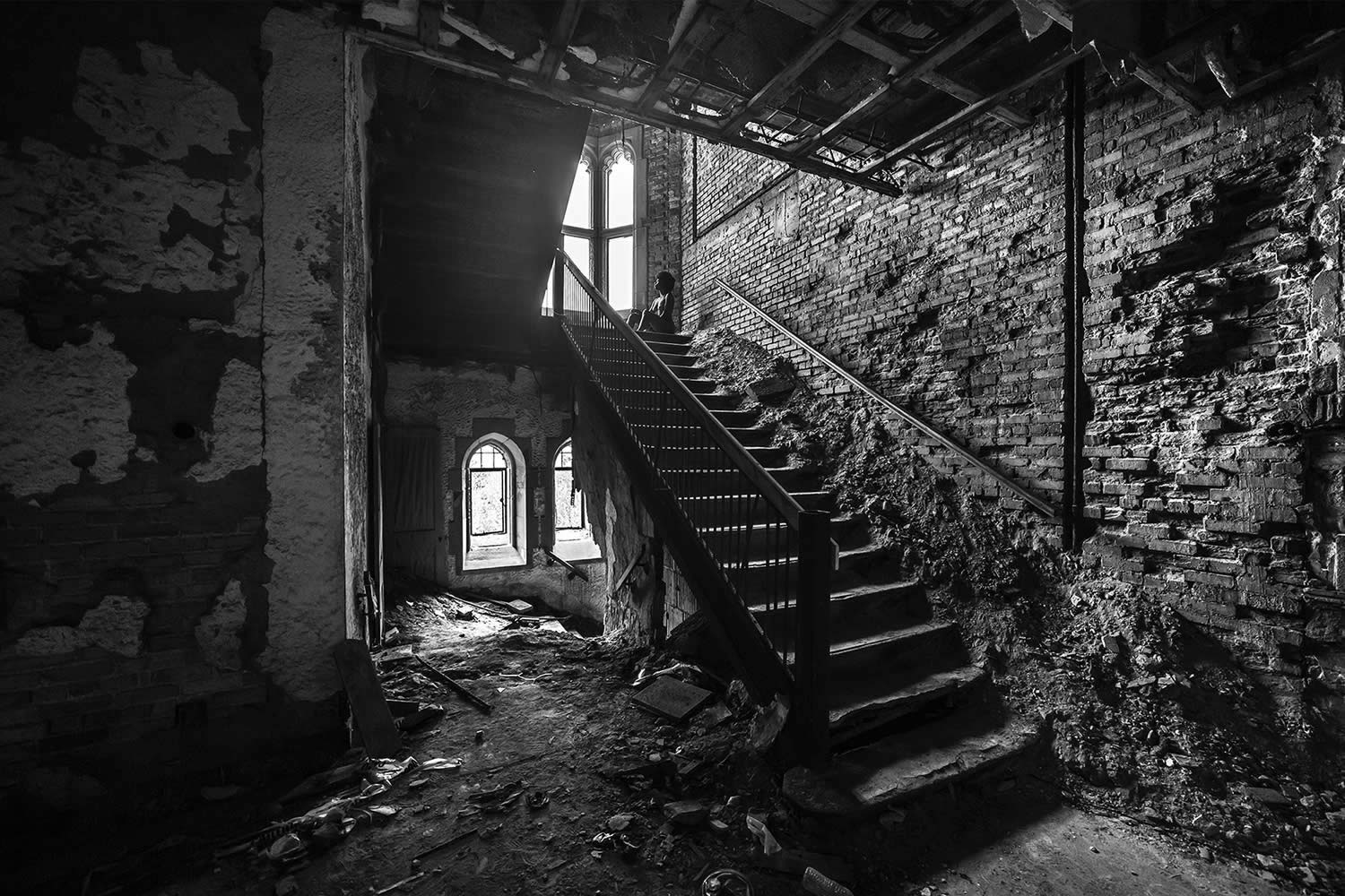 Absolutely Naked Woman Posing Inside an Old Abandoned Building