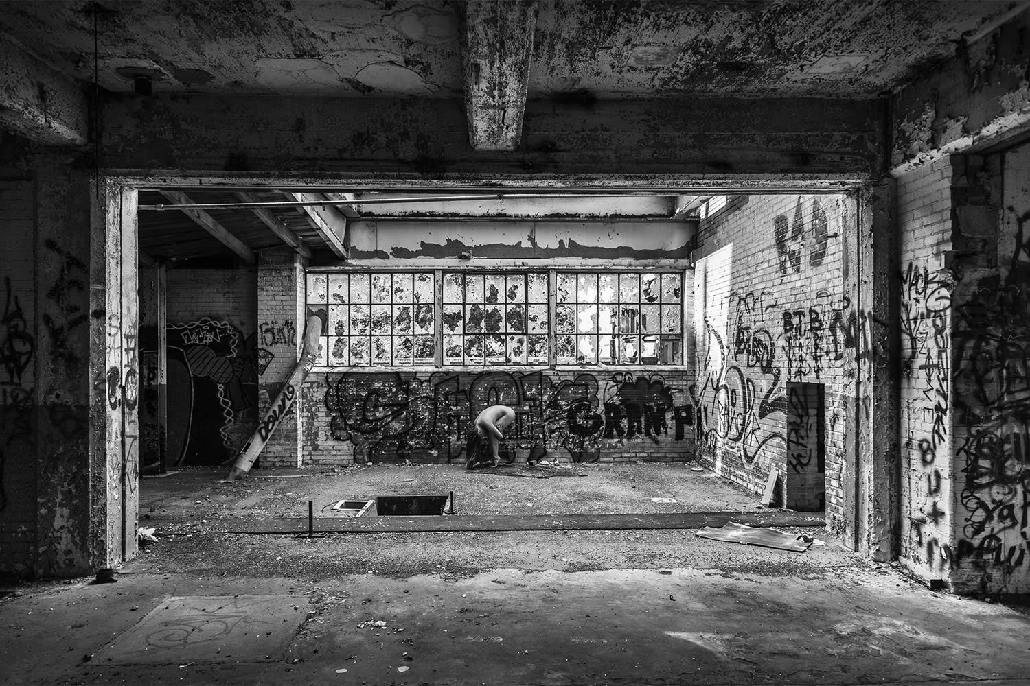 Absolutely Naked Woman Posing Inside an Old Abandoned Building