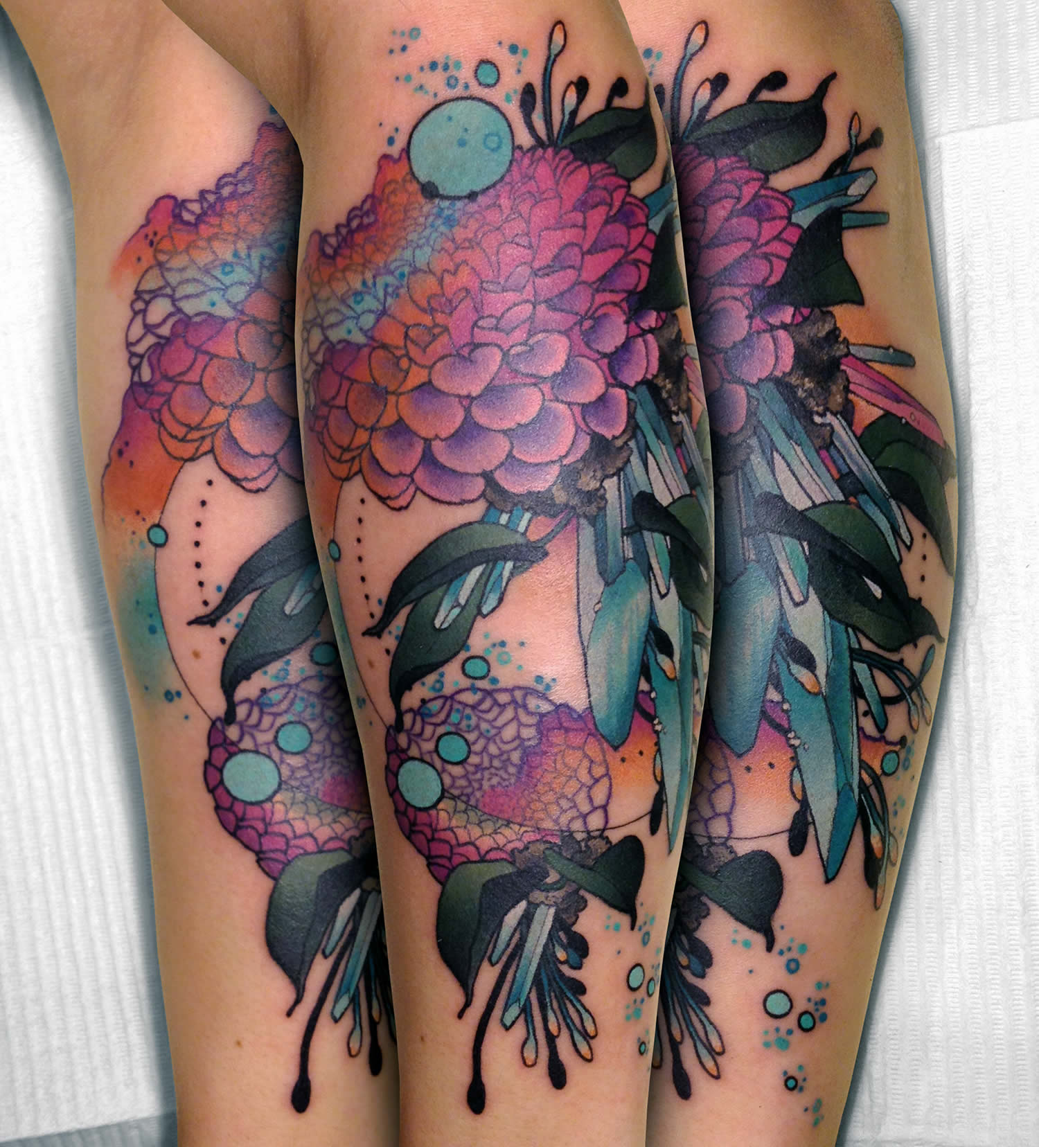 pink and purple flowers, nature  tattoo by cody eich