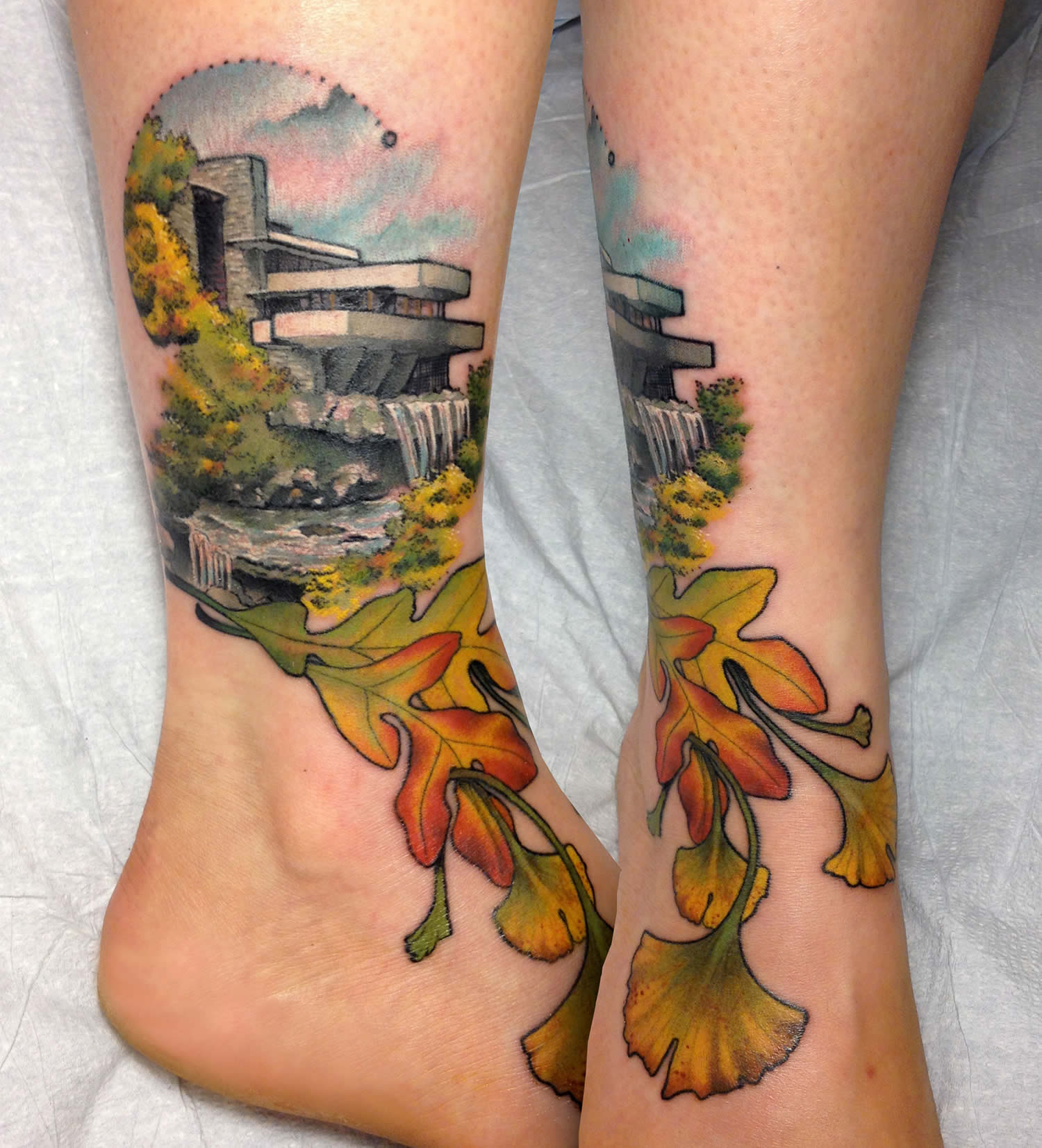 modern architecture and nature, foot tattoo by cody eich