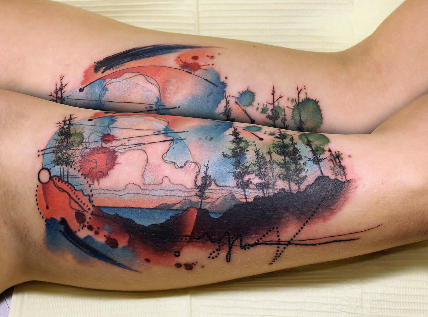 painterly, watercolor nature tattoo by cody eich