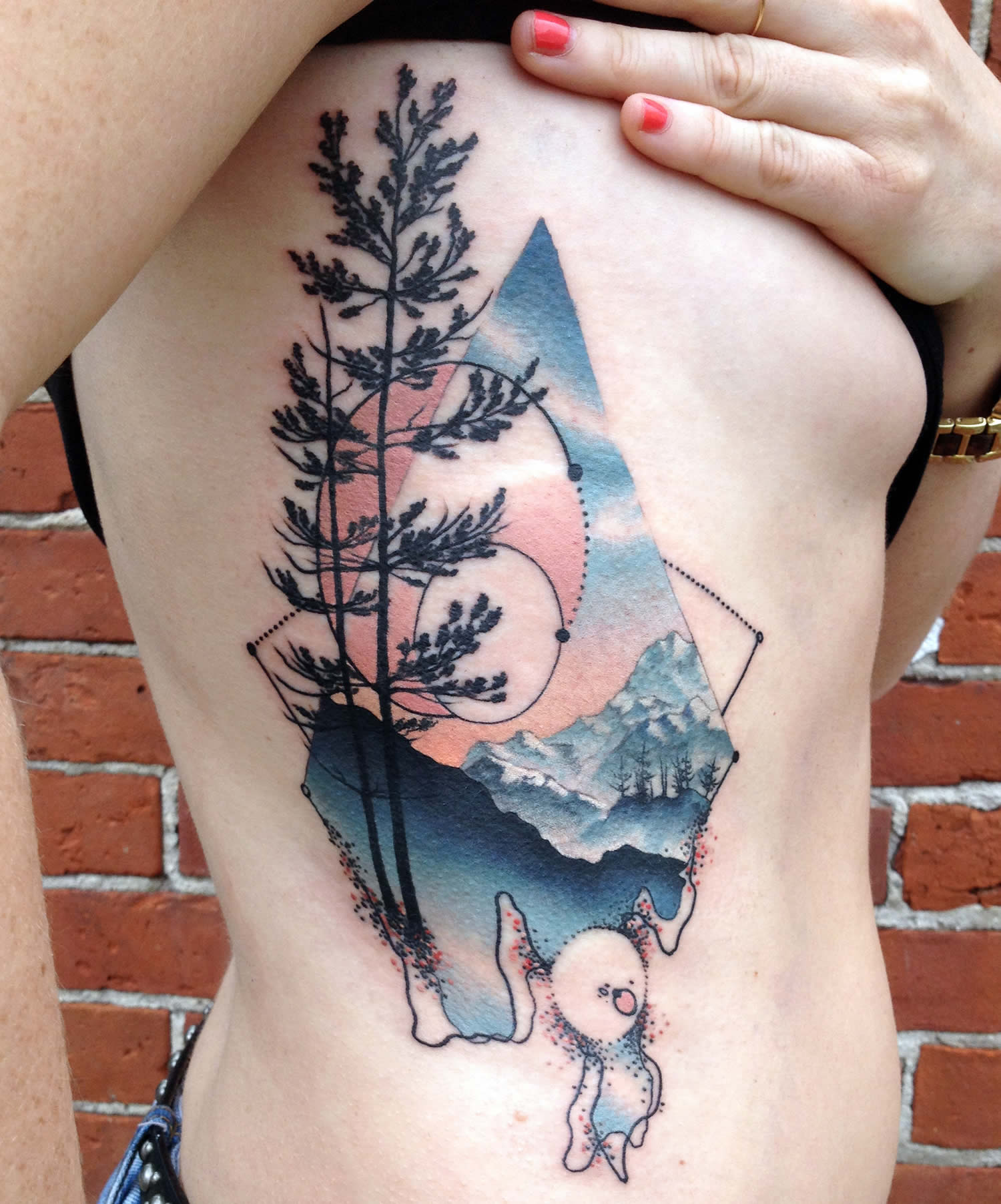 trees and mountain, nature tattoo by cody eich