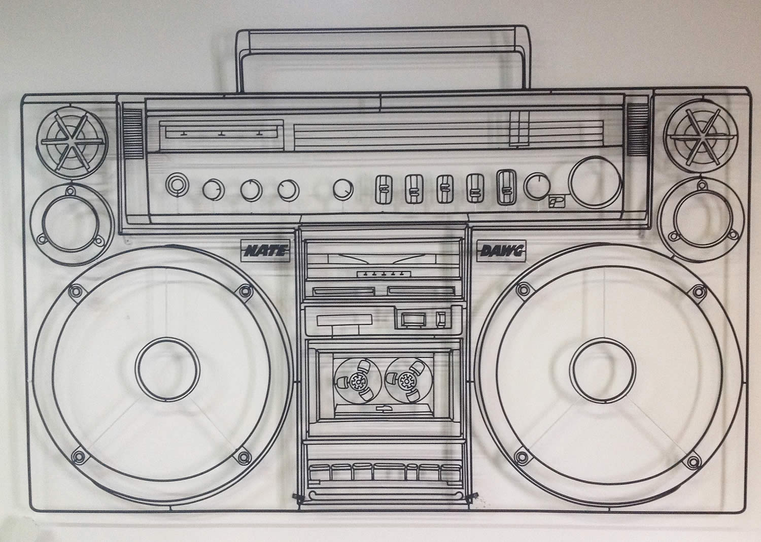 full shot of boombox, making of, welding, welding art by frank plant