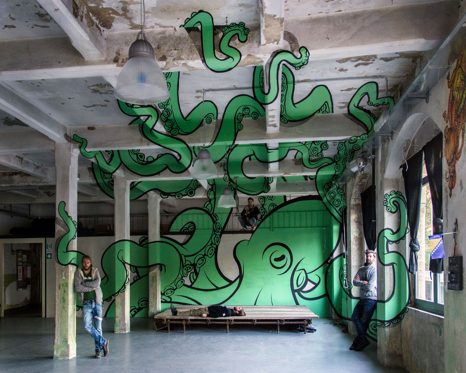 truly design anamorphic graffiti octopus green concrete space