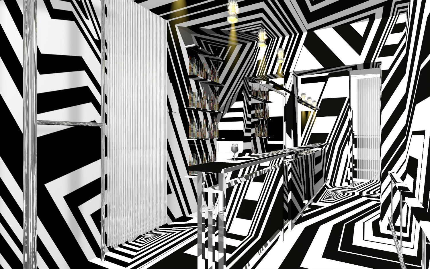 Tobias Rehberger op art black white glass installation