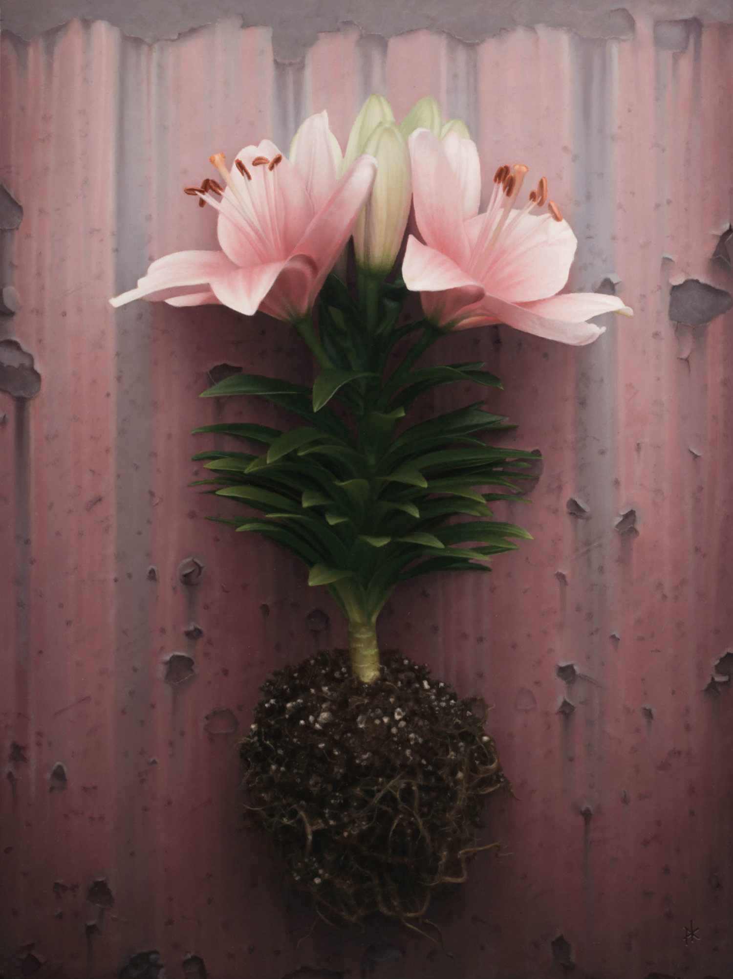 patrick kramer hyperrealist paintings pink flower