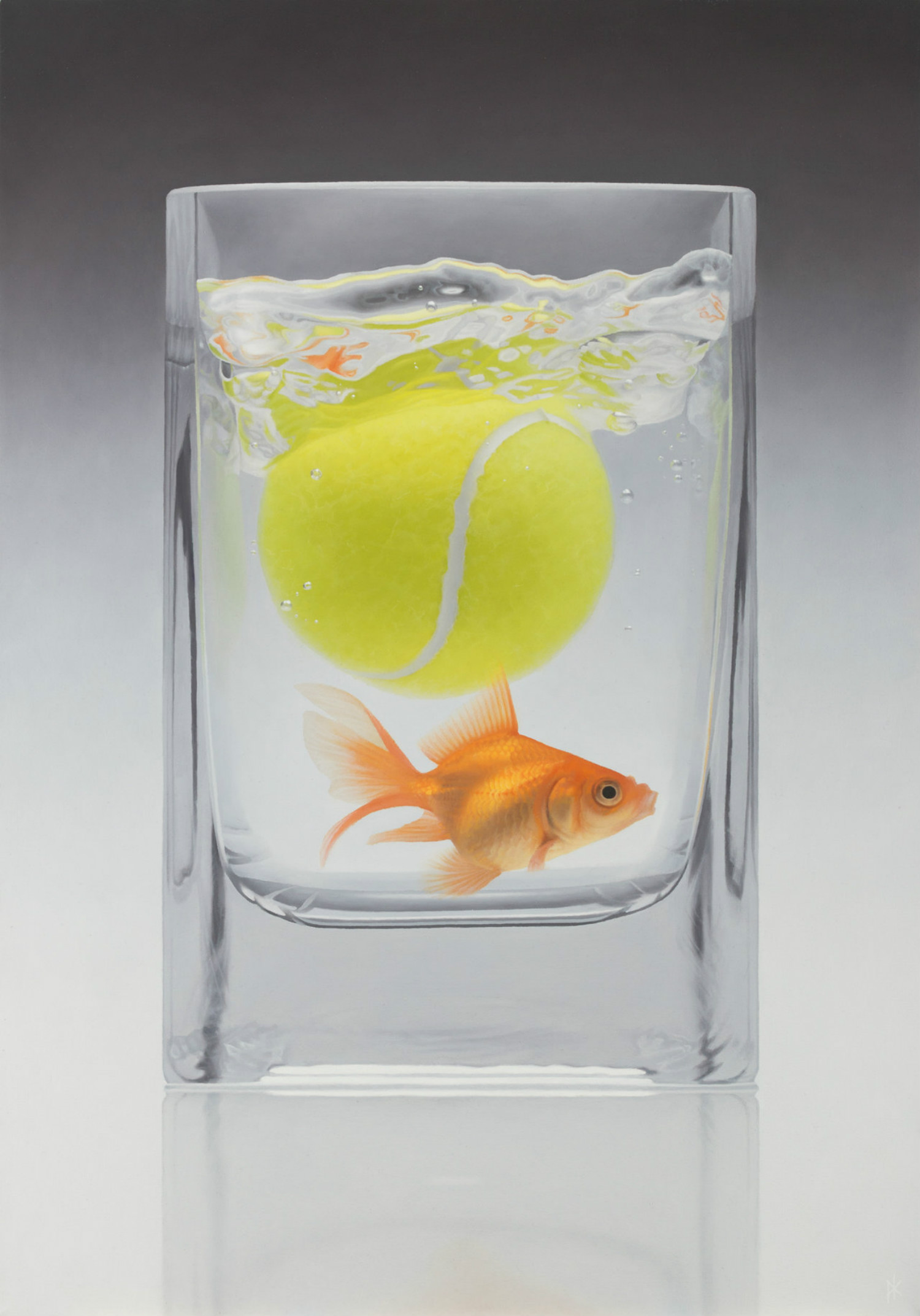 patrick kramer hyperrealist paintings fetch goldfish tennis ball
