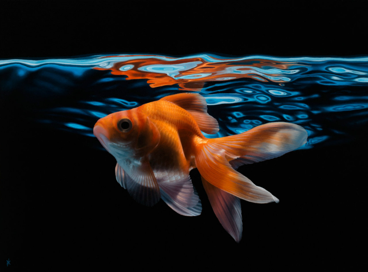 patrick kramer hyperrealist paintings goldfish water