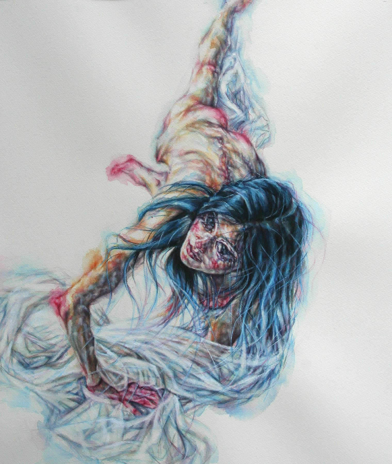 tammy salzl figurative watercolour illustration girl wrapped in sheets