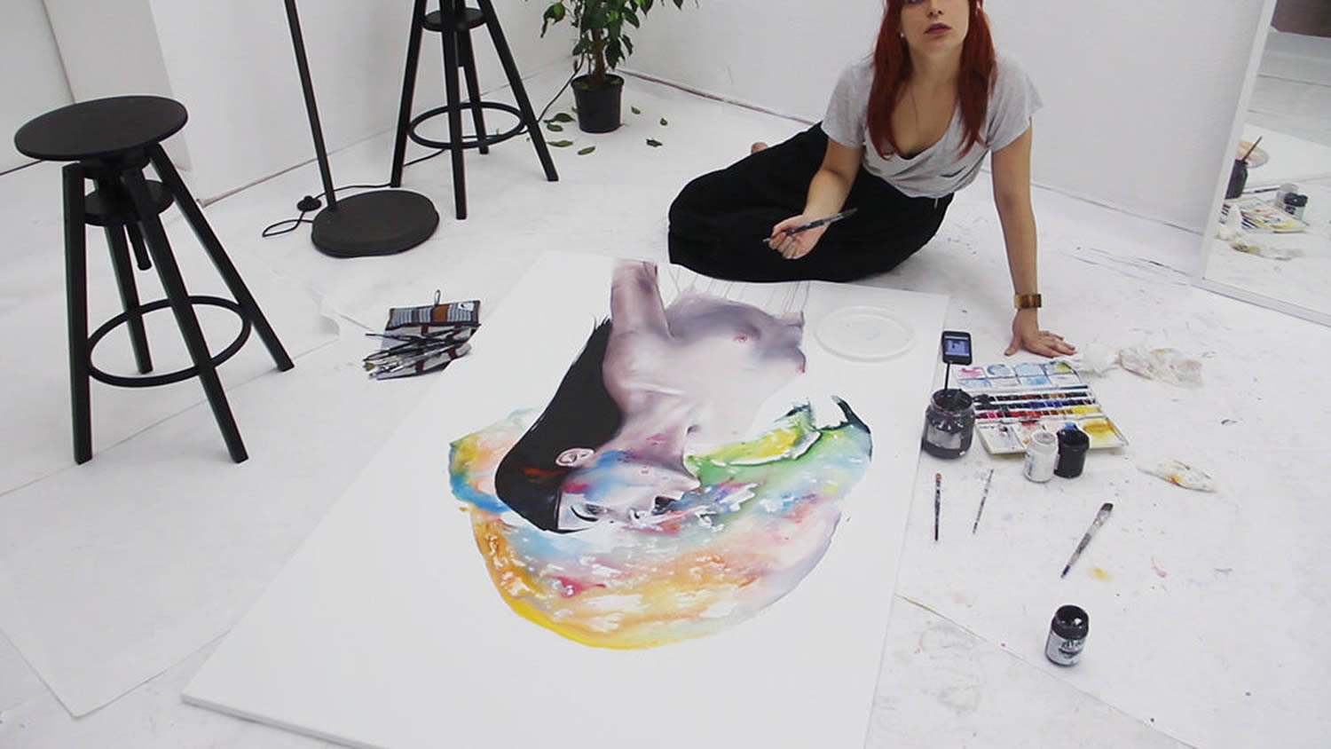 artists working on a painting, agnes cecile