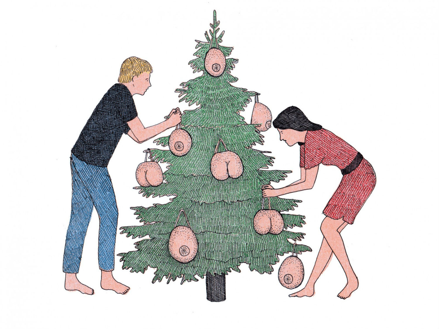 marion fayolle illustration nude erotic colour people surreal christmas tree